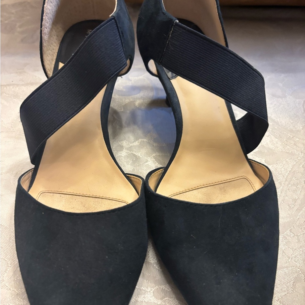 Women's Navy Suede Pointed-Toe Slingback Heels